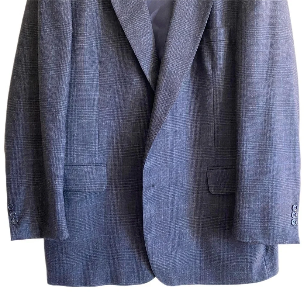 CHRISTOPHER BROOKS 100% Pure Wool Blueish Gray Plaid Suit Set Size 46L